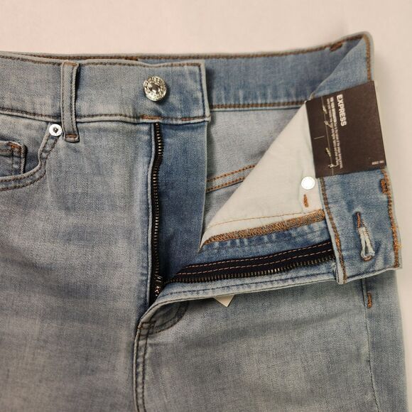 EXPRESS Jeans Womens 2R Flare Super High Rise Light Wash Zip Front Blue NWT - Picture 6 of 8